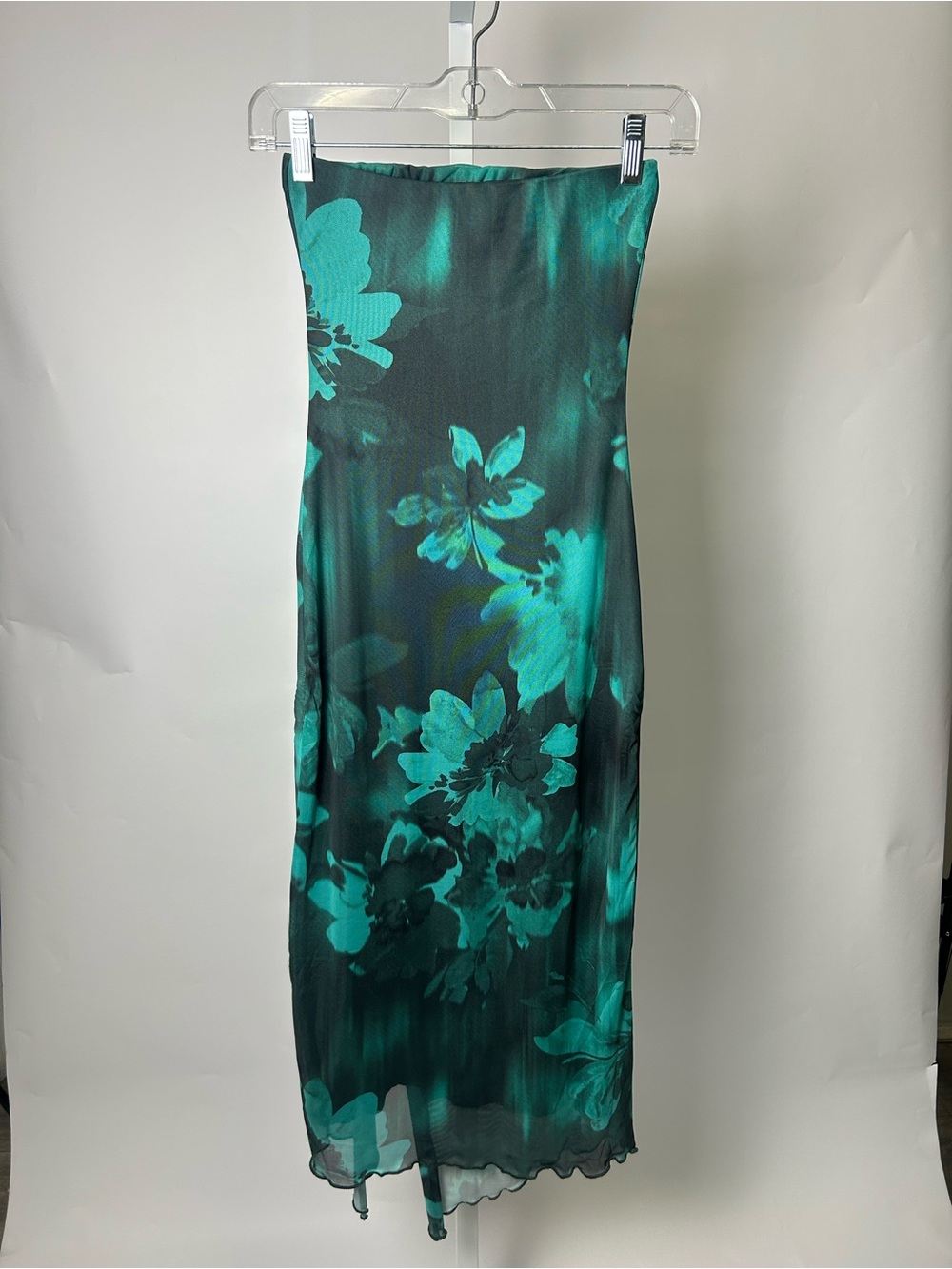 Strapless Floral Maxi Dress in Teal and Black - Picture 8 of 15